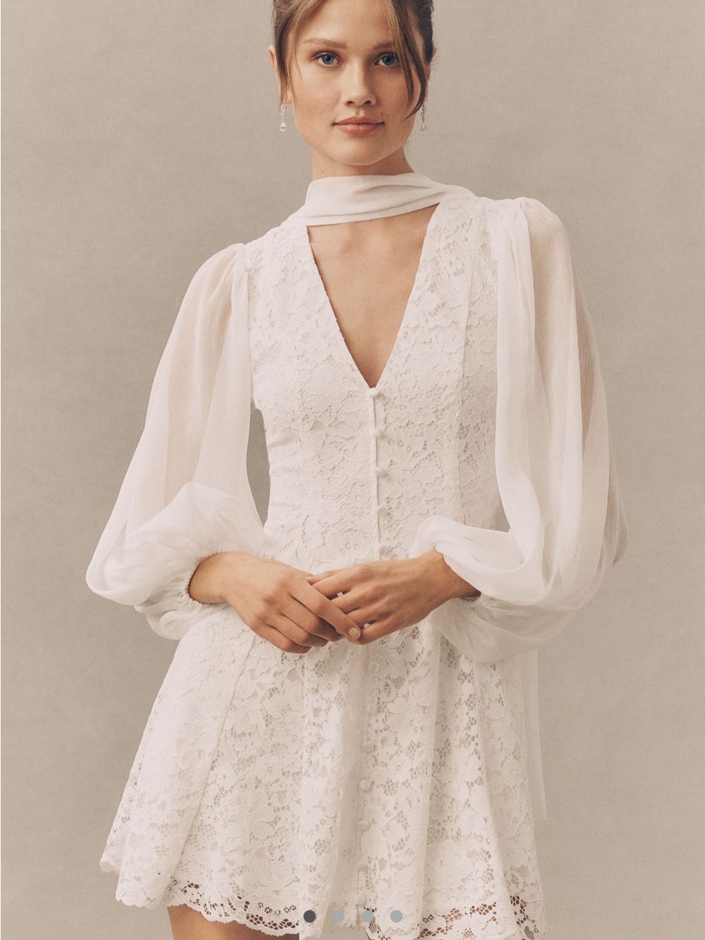 BHLDN sheer sleeve v neck mini dress